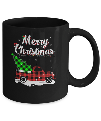 Red Truck Christmas Buffalo Plaid Merry Christmas Mug-Coffee Mug-11oz Mug-Black