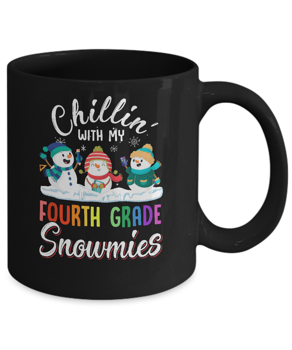 Chillin' With Fourth Grade Snowmies Christmas Teacher Gifts Mug-Coffee Mug-11oz Mug-Black