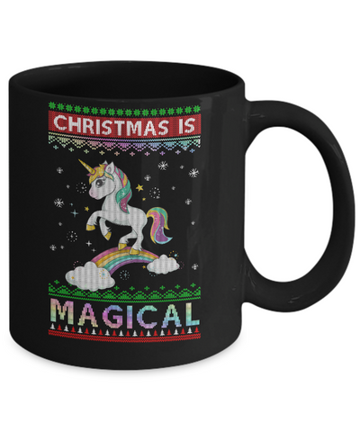Christmas Is Magical Unicorn Ugly Christmas Sweater Mug-Coffee Mug-11oz Mug-Black