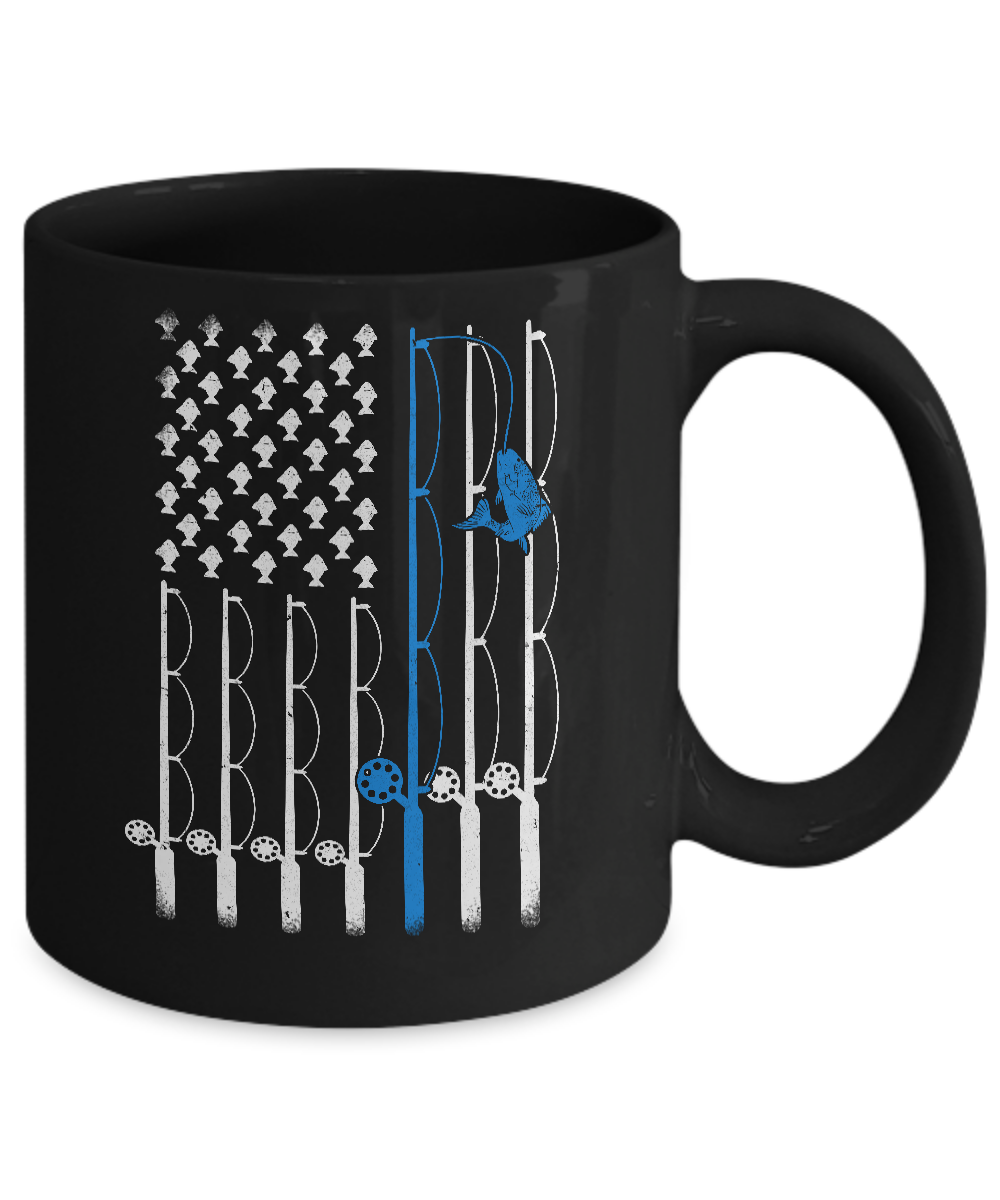 Vintage Fishing Clothes American Flag Fishing Mug-Coffee Mug-11oz Mug-Black