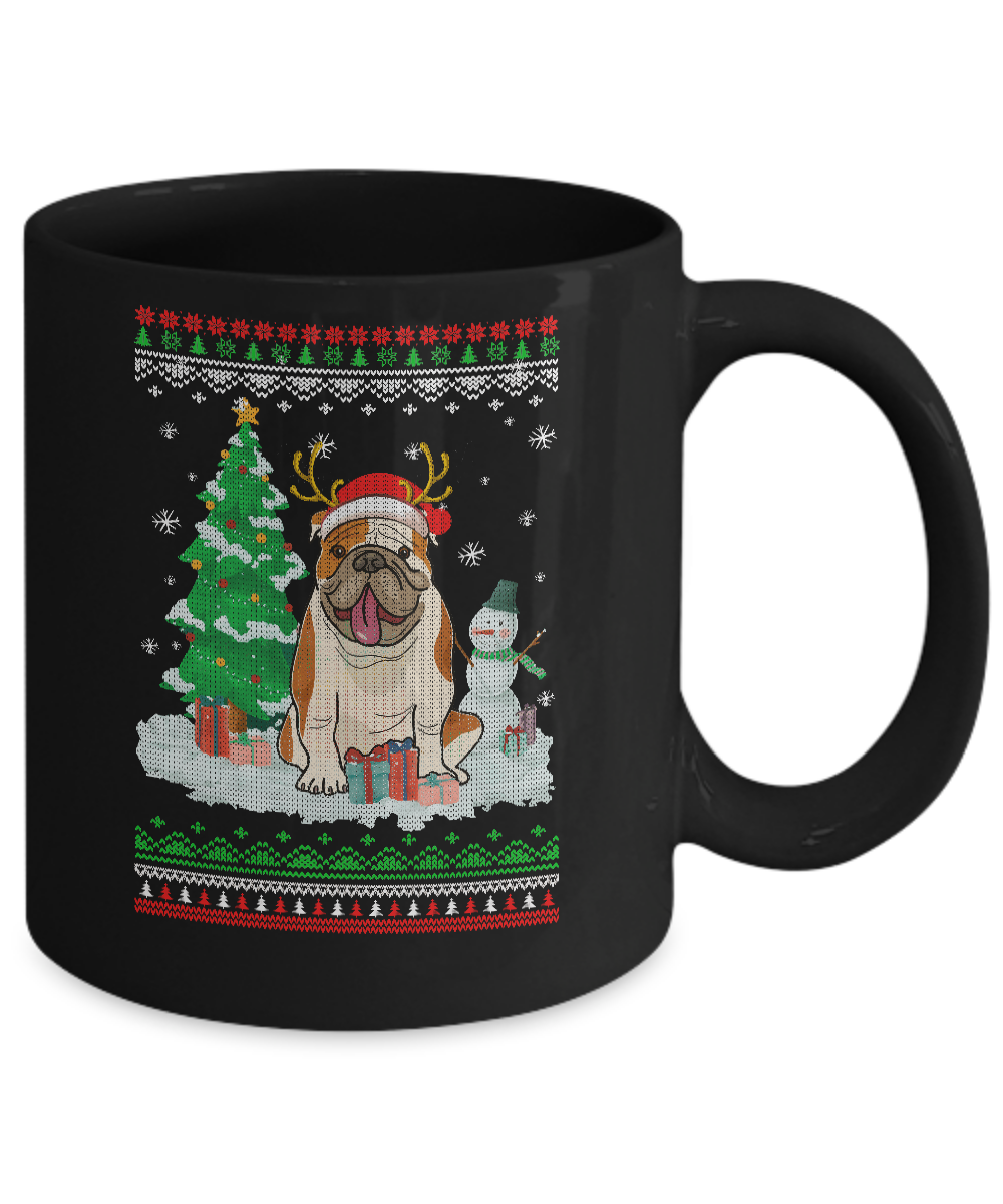 Cute Reindeer Bulldog Christmas Puppie Dog Sweater Mug-Coffee Mug-11oz Mug-Black