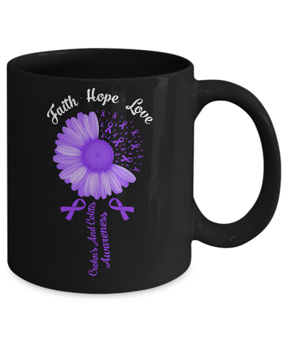 Faith Hope Love Purple Crohn's And Colitis Awareness Mug-Coffee Mug-11oz Mug-Black