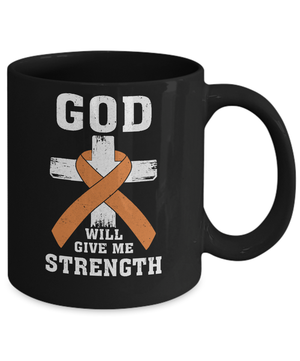 God Will Give Me Strength Orange Awareness Ribbon Gift Mug-Coffee Mug-11oz Mug-Black