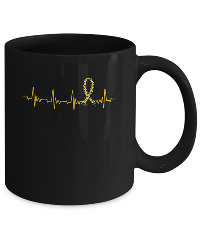Childhood Cancer Awareness Gold Ribbon Heartbeat Mug-Coffee Mug-11oz Mug-Black