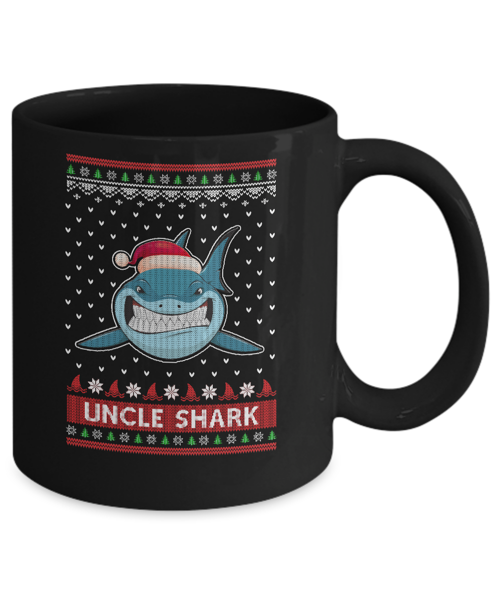 Santa Hat Uncle Shark Ugly Christmas Sweater Mug-Coffee Mug-11oz Mug-Black