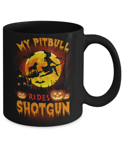 My Pitbull Rides Shotgun Halloween Dog Mug-Coffee Mug-11oz Mug-Black