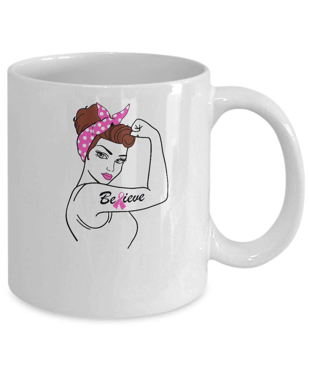 Support Breast Cancer Awareness Warrior Believe Mug-Coffee Mug-11oz Mug-White