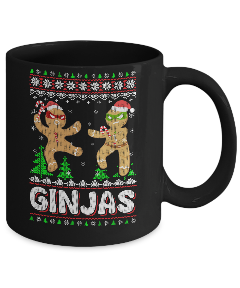 Ginjas Gingerbread Ninjas Funny Ugly Christmas Sweater Mug-Coffee Mug-11oz Mug-Black