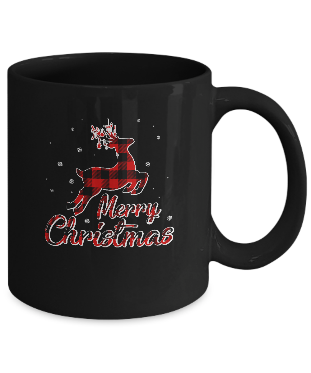 Merry Christmas Buffalo Plaid Xmas Reindeer Gift Mug-Coffee Mug-11oz Mug-Black