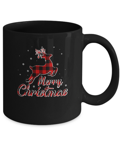 Merry Christmas Buffalo Plaid Xmas Reindeer Gift Mug-Coffee Mug-11oz Mug-Black