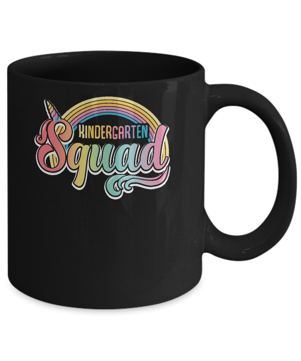 Kindergarten Squad Cute Rainbow Unicorn Back To School Mug-Coffee Mug-11oz Mug-Black
