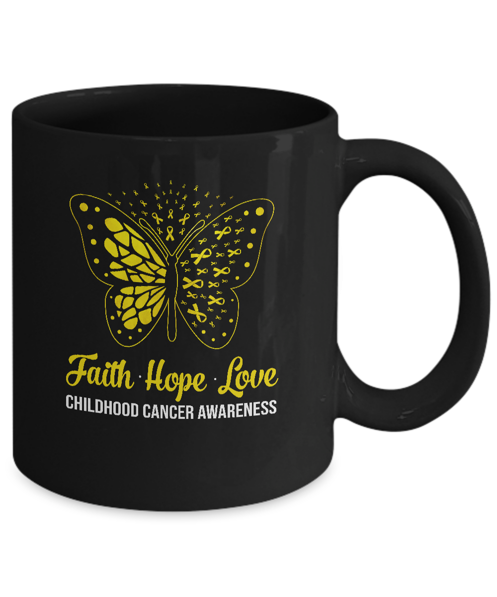 Faith Hope Love Gold Butterfly Childhood Cancer Awareness Mug-Coffee Mug-11oz Mug-Black