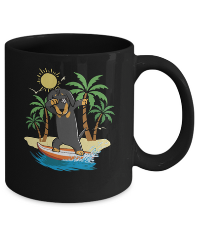 Summer Vacation Dabbing Dachshund Surfing Surfboard Gift Mug-Coffee Mug-11oz Mug-Black