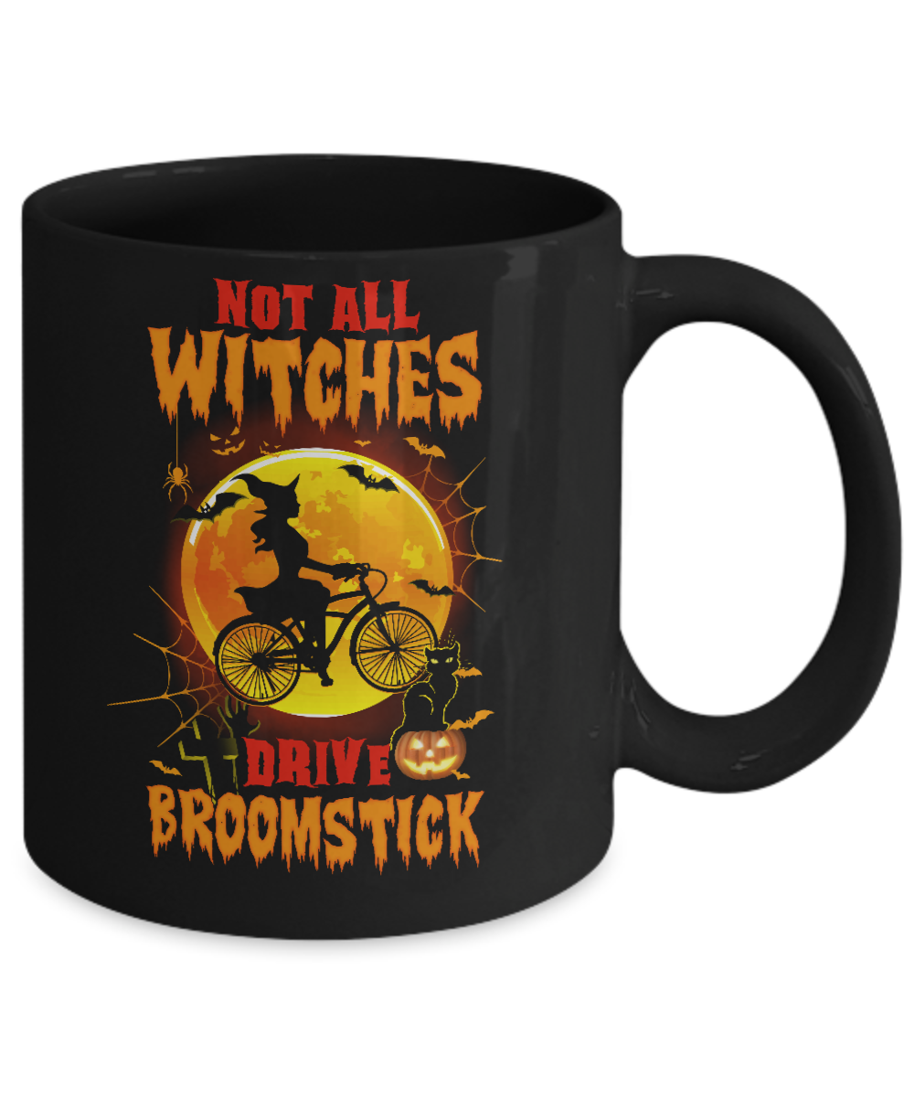 Not All Witches Drive Broom Funny Halloween Bicycle Mug-Coffee Mug-11oz Mug-Black