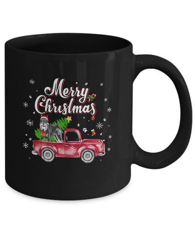 Schnauzer Retriever Rides Red Truck Christmas Pajama Mug-Coffee Mug-11oz Mug-Black