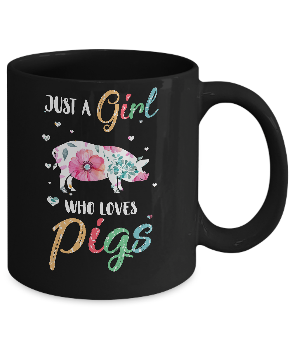 Just A Girl Who Loves Pigs Cute Pig Lover Mug-Coffee Mug-11oz Mug-Black
