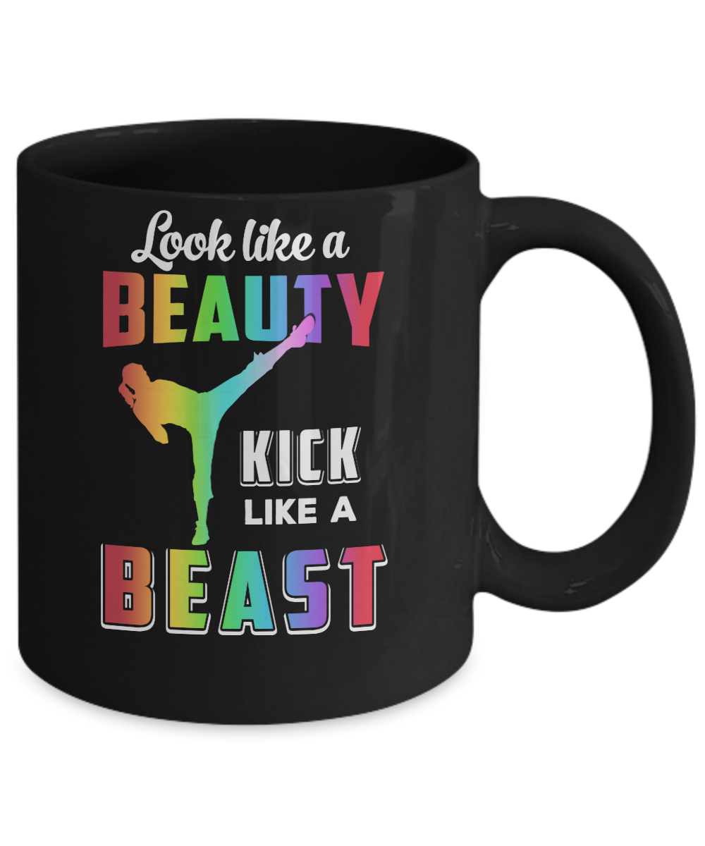 Look Like Beauty Kick Like Beast Women Kickboxing Gift Mug-Coffee Mug-11oz Mug-Black