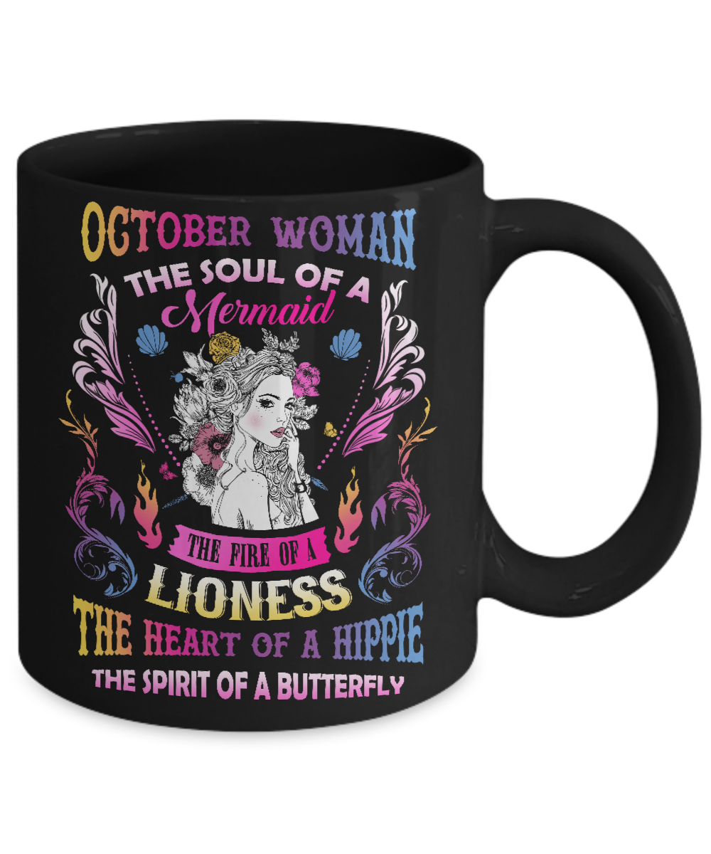 October Woman The Soul Of A Mermaid Birthday Mug-Coffee Mug-11oz Mug-Black