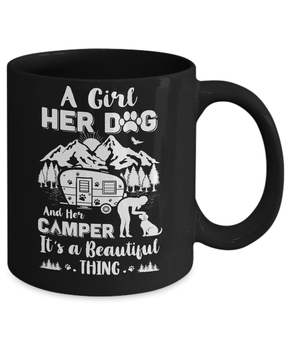 A Girl Her Dog And Her Camper It's A Beautiful Thing Camping Mug-Coffee Mug-11oz Mug-Black
