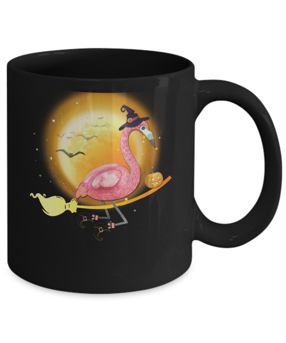 Funny Halloween Flamingo Witch Broom Scary Mug-Coffee Mug-11oz Mug-Black
