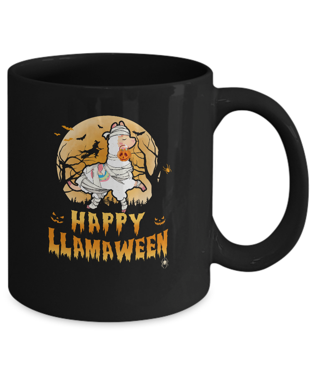 Happy Llamaween Funny Halloween Llama Costume Gift Mug-Coffee Mug-11oz Mug-Black