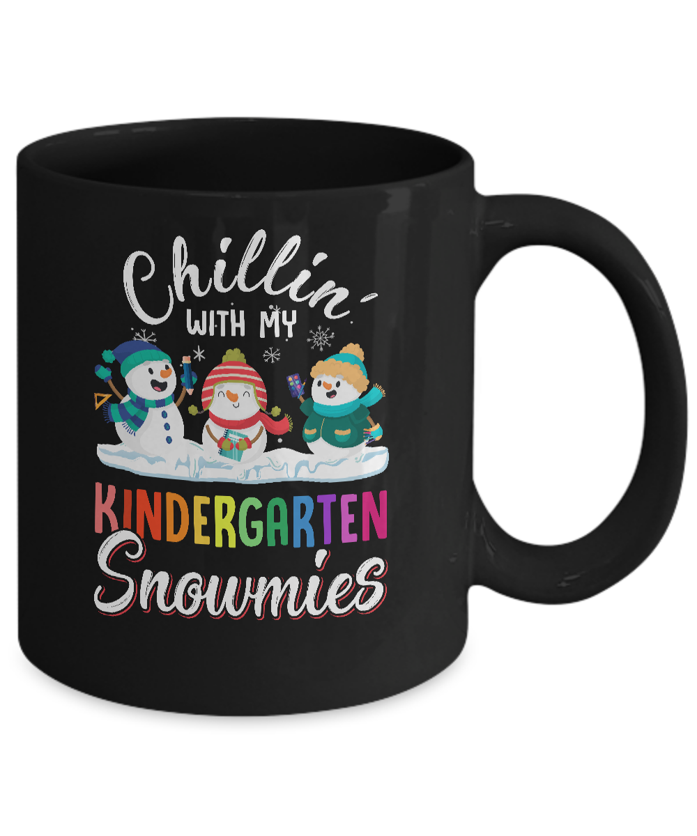Chillin' With Kindergarten Snowmies Christmas Teacher Gifts Mug-Coffee Mug-11oz Mug-Black