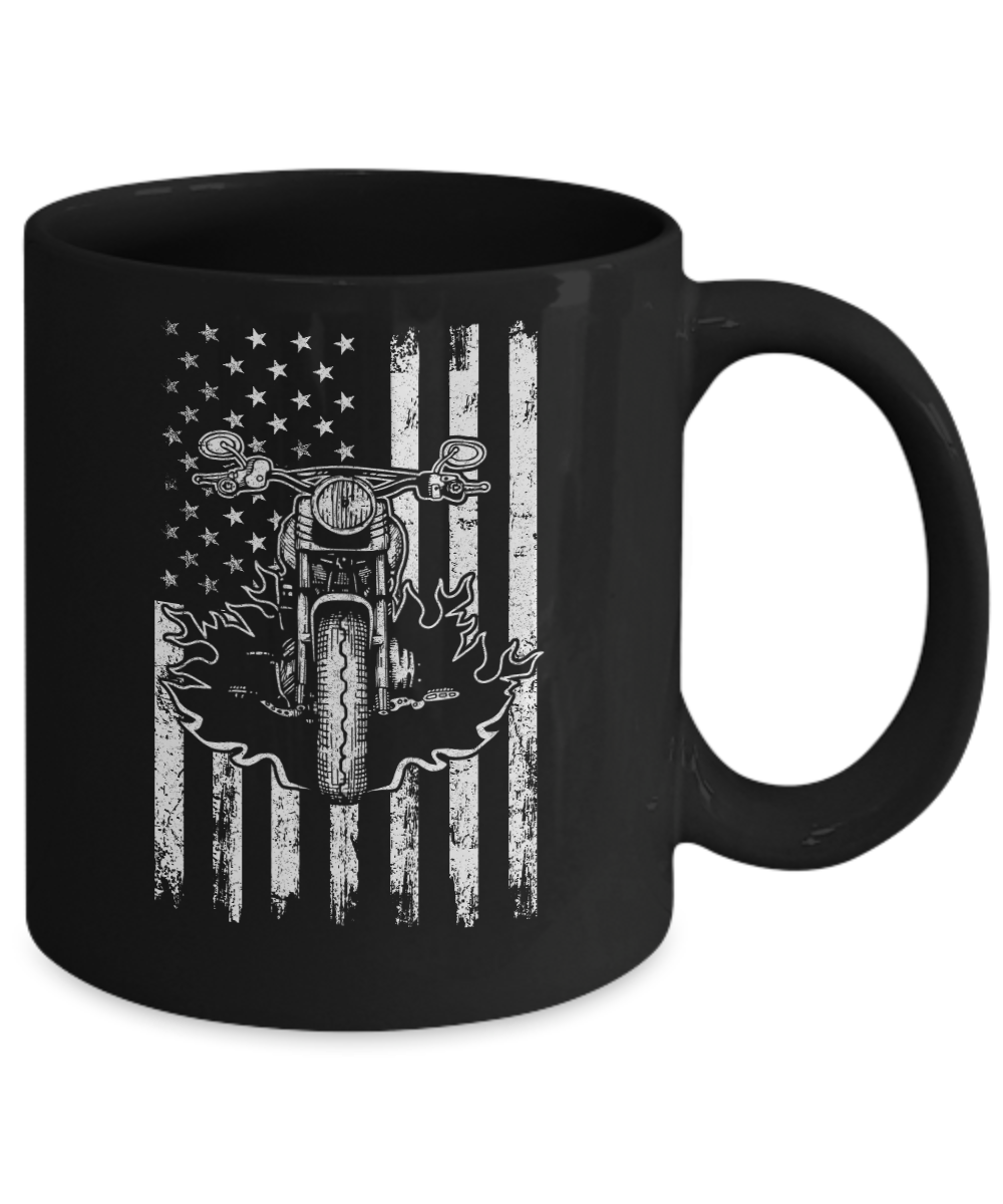 American Motorcycle Motorbike Us Flag Cool Biker Mug-Coffee Mug-11oz Mug-Black