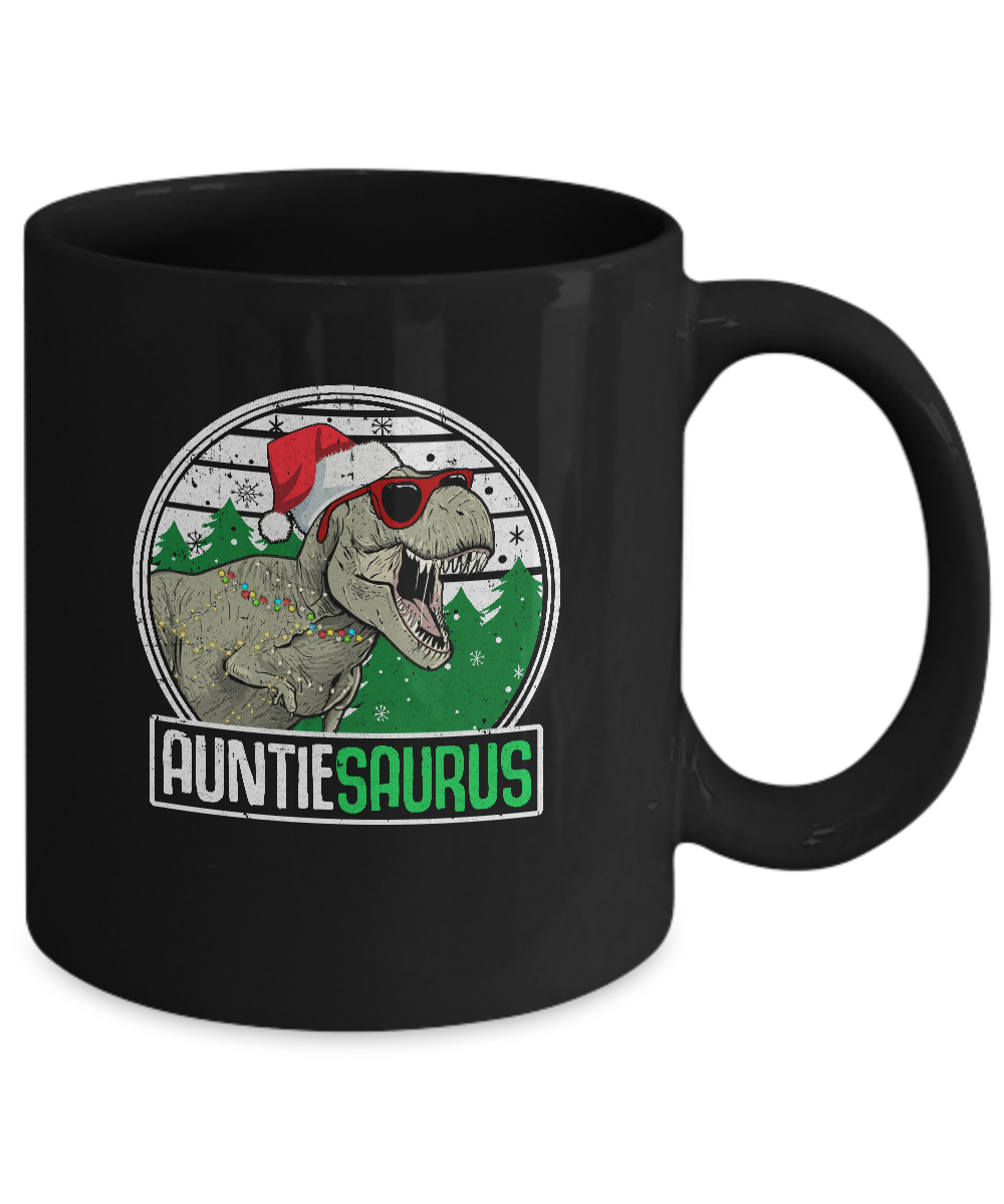 Auntiesaurus Auntie Dinosaur T-Rex Family Christmas Mug-Coffee Mug-11oz Mug-Black