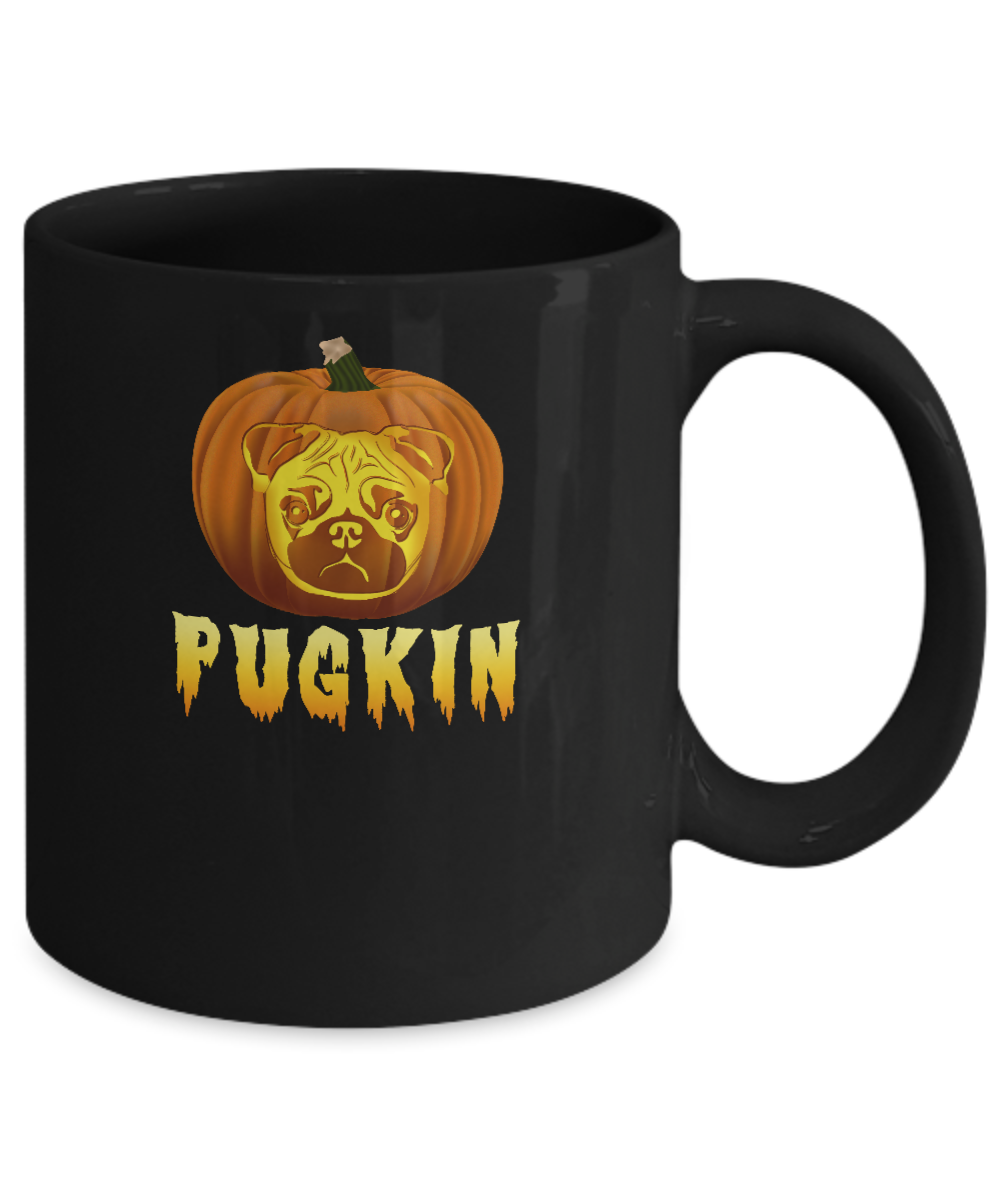 Pugkin Funny Pumpkin Pug Halloween Mug-Coffee Mug-11oz Mug-Black