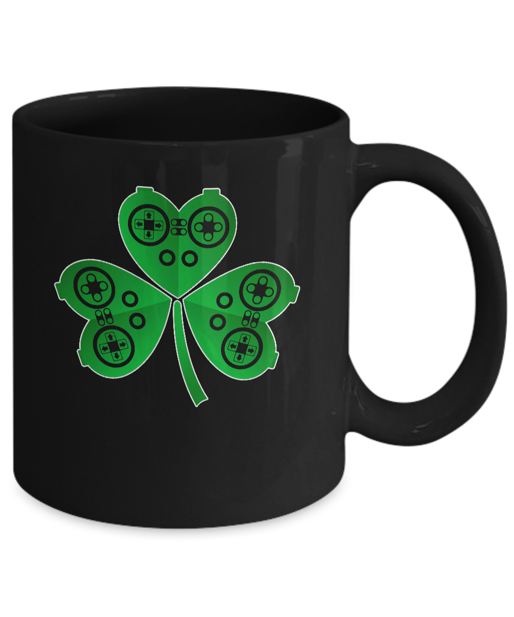 Video Game Controller St Patrick's Day Shamrock Gift Boys Mug-Coffee Mug-11oz Mug-Black