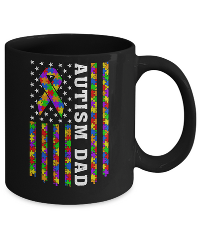 Proud Autism Dad Us Flag Autistic Daddy Fathers Day Mug-Coffee Mug-11oz Mug-Black