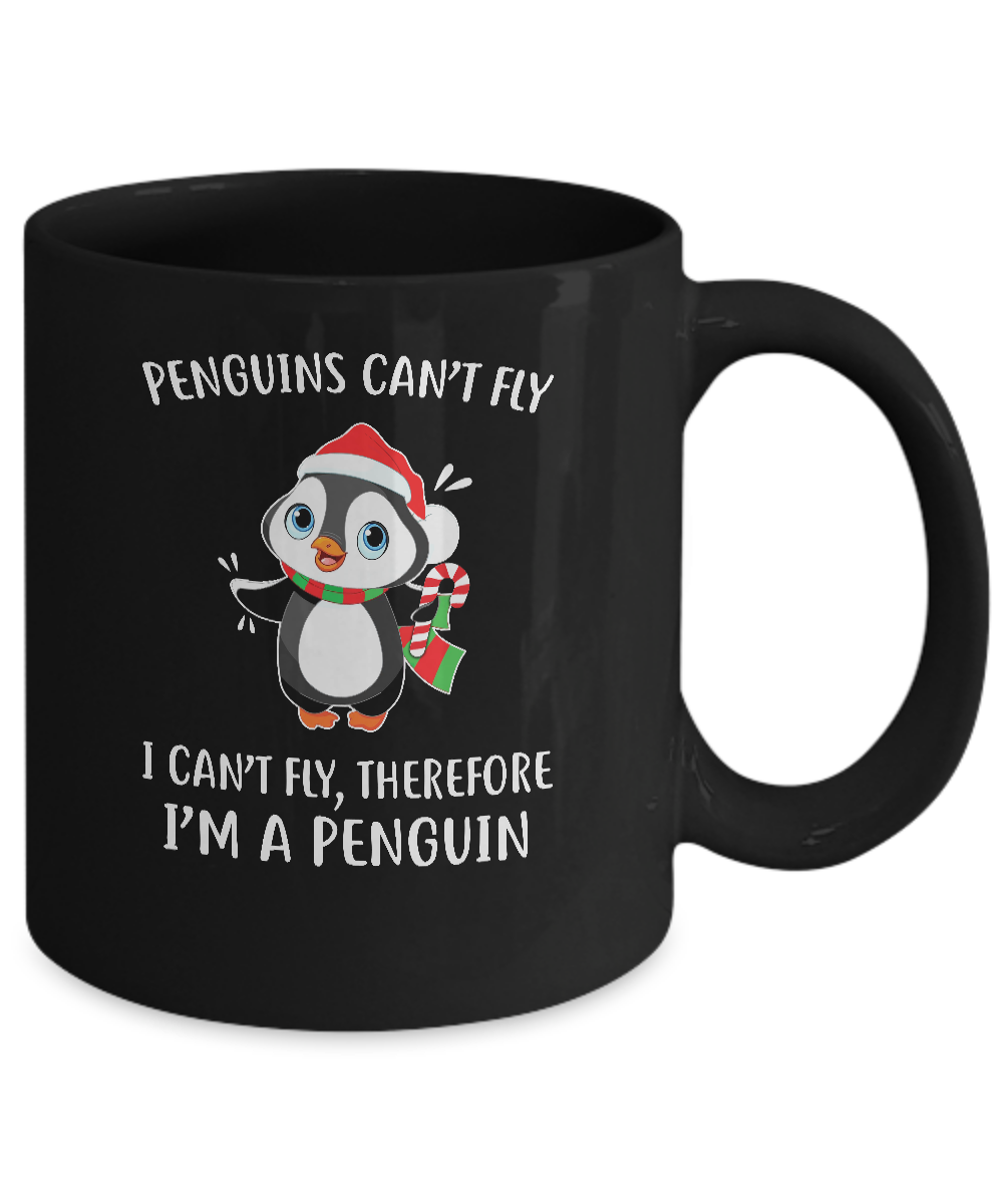 Funny Penguin I Can't Fly Christmas Gift Mug-Coffee Mug-11oz Mug-Black