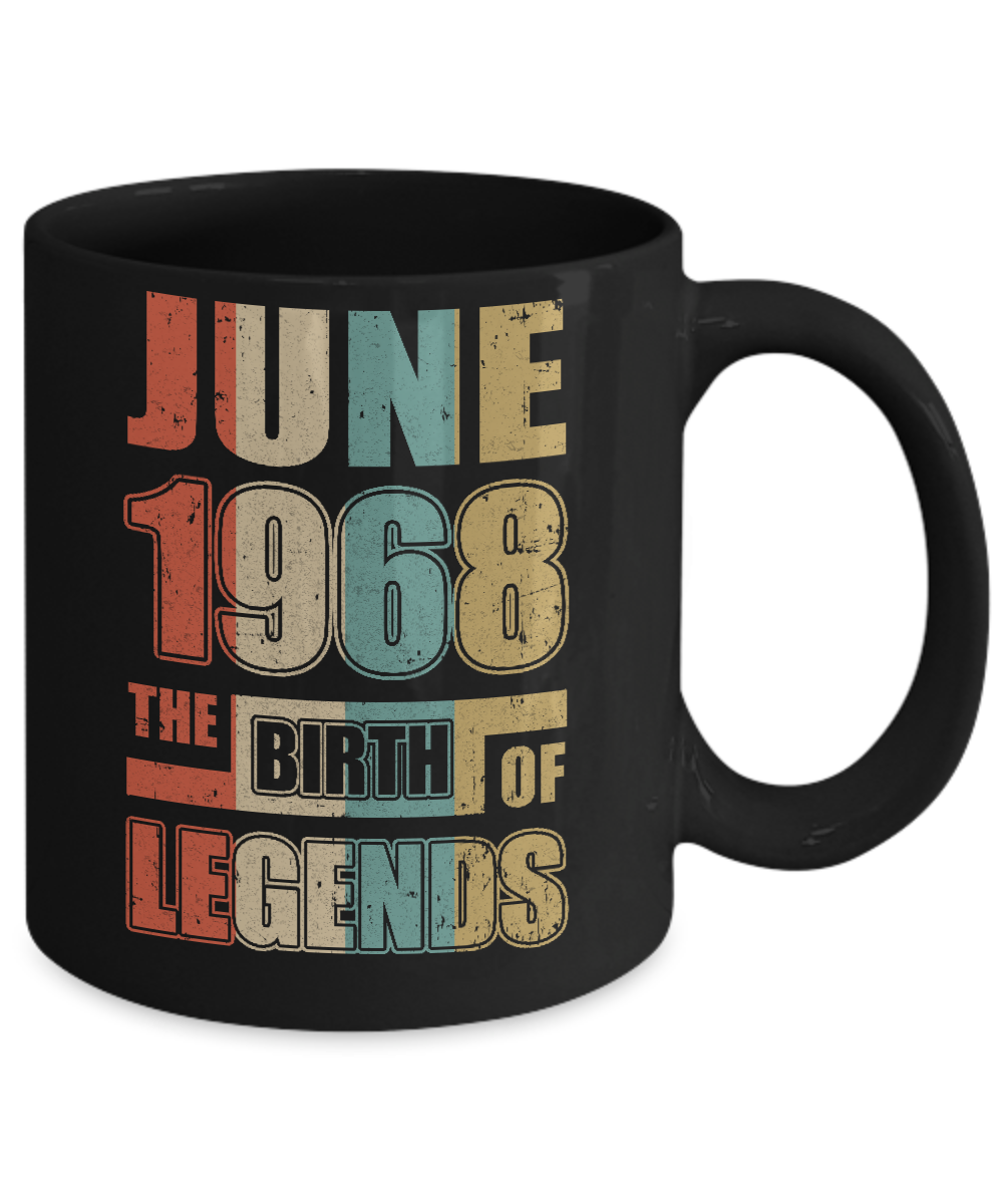 Vintage Retro June 1968 Birth Of Legends 53th Birthday Mug-Coffee Mug-11oz Mug-Black