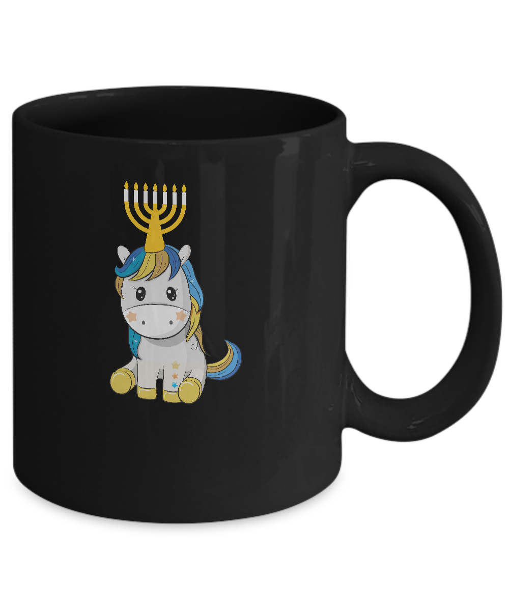 Funny Jewish Unicorn Menorah Kids Girl Hanukkah Mug-Coffee Mug-11oz Mug-Black