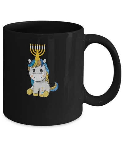 Funny Jewish Unicorn Menorah Kids Girl Hanukkah Mug-Coffee Mug-11oz Mug-Black