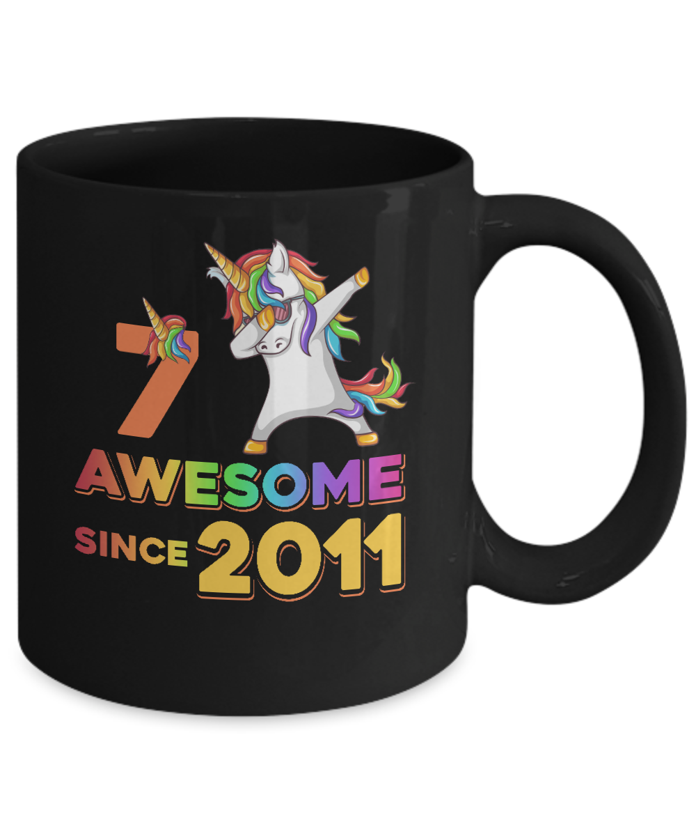 Unicorn Dabbing Awesome Since 2011 7Th Birthday Mug-Coffee Mug-11oz Mug-Black