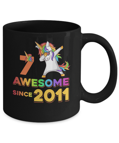 Unicorn Dabbing Awesome Since 2011 7Th Birthday Mug-Coffee Mug-11oz Mug-Black