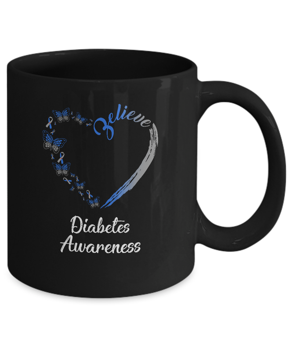 Butterfly Believe Diabetes Awareness Ribbon Gifts Mug-Coffee Mug-11oz Mug-Black