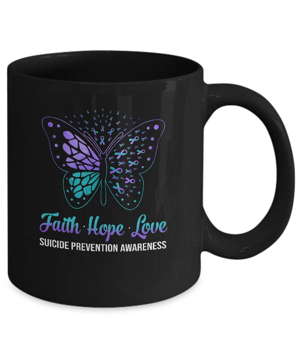 Faith Hope Love Butterfly Suicide Prevention Awareness Mug-Coffee Mug-11oz Mug-Black