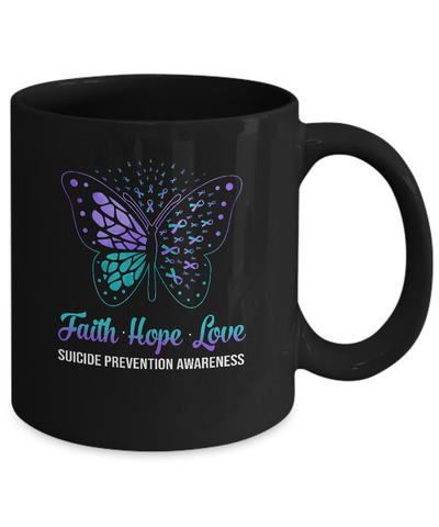 Faith Hope Love Butterfly Suicide Prevention Awareness Mug-Coffee Mug-11oz Mug-Black