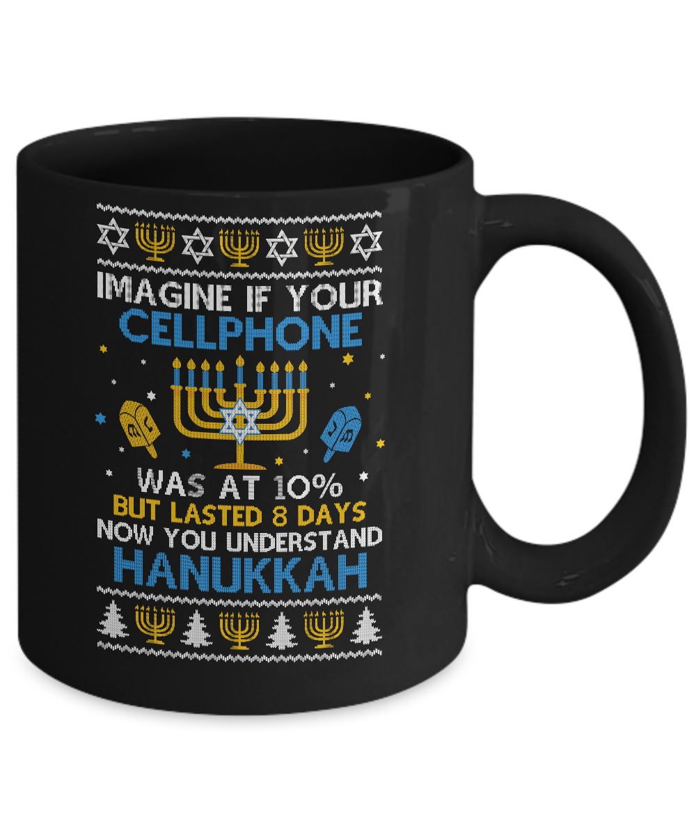 Funny Hanukkah Chanukah Cellphone Menorah Ugly Sweater Mug-Coffee Mug-11oz Mug-Black