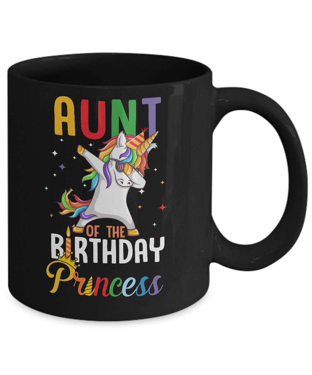 Aunt Of The Birthday Girl Dabbing Unicorn Party Mug-Coffee Mug-11oz Mug-Black