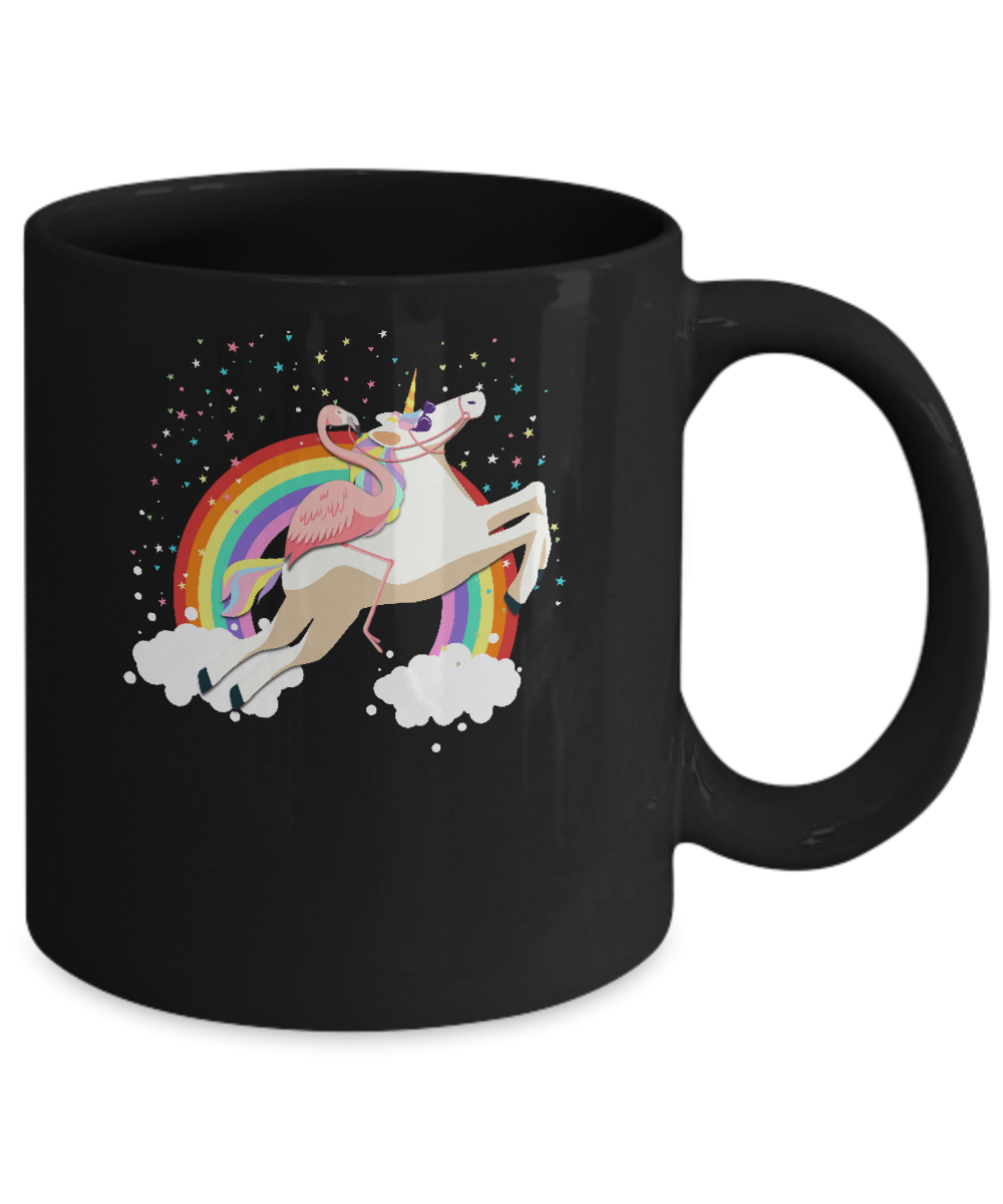 Flamingo Pink Bird Riding Unicorn Mug-Coffee Mug-11oz Mug-Black