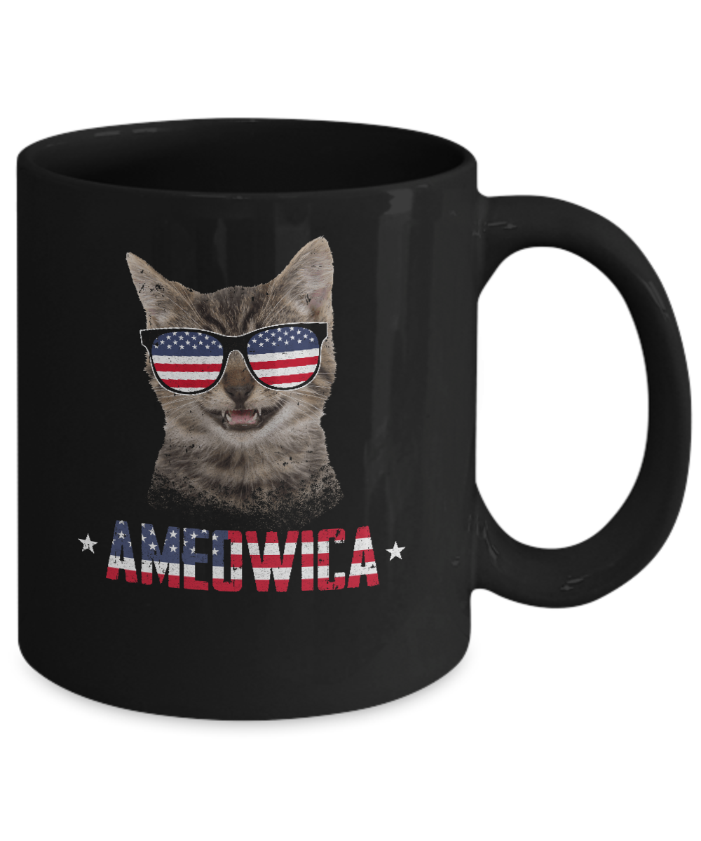 Ameowica 4Th Of July Party Meow Cat American Flag Mug-Coffee Mug-11oz Mug-Black