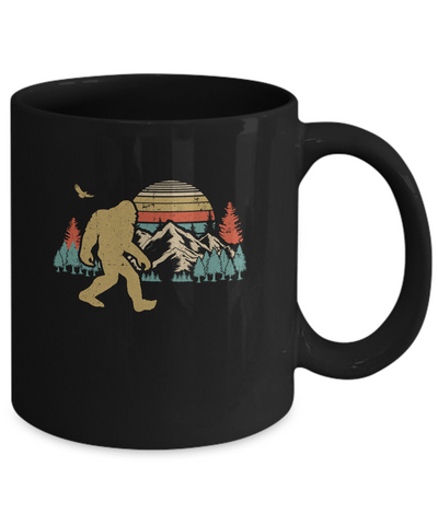 Vintage Retro Bigfoot Silhouette Mountain Sun Believe Mug-Coffee Mug-11oz Mug-Black