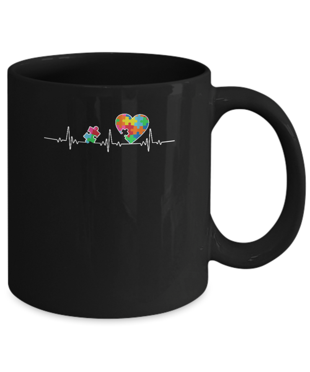 Autism Puzzle Heartbeat Autism Awareness Mug-Coffee Mug-11oz Mug-Black