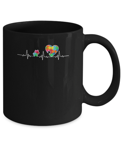 Autism Puzzle Heartbeat Autism Awareness Mug-Coffee Mug-11oz Mug-Black