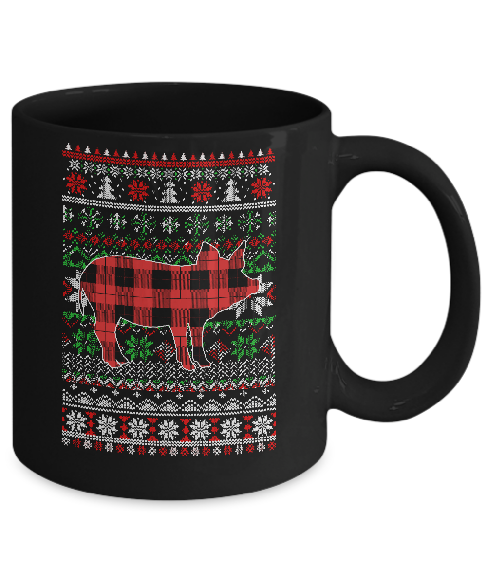 Pig Red Plaid Ugly Christmas Sweater Funny Gifts Mug-Coffee Mug-11oz Mug-Black