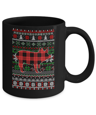 Pig Red Plaid Ugly Christmas Sweater Funny Gifts Mug-Coffee Mug-11oz Mug-Black