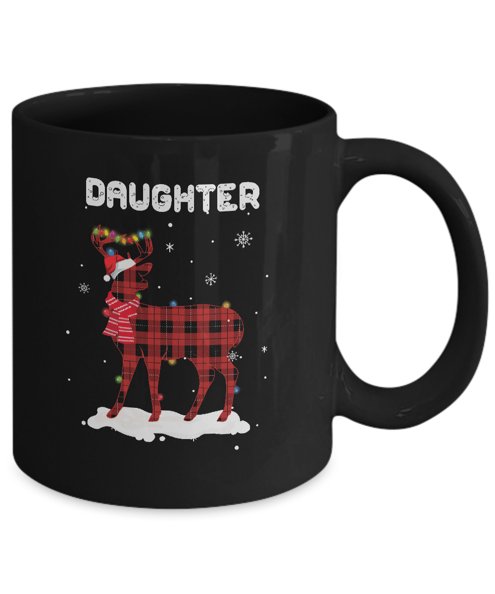 Daughter Deer Red Plaid Christmas Family Matching Pajamas Mug-Coffee Mug-11oz Mug-Black